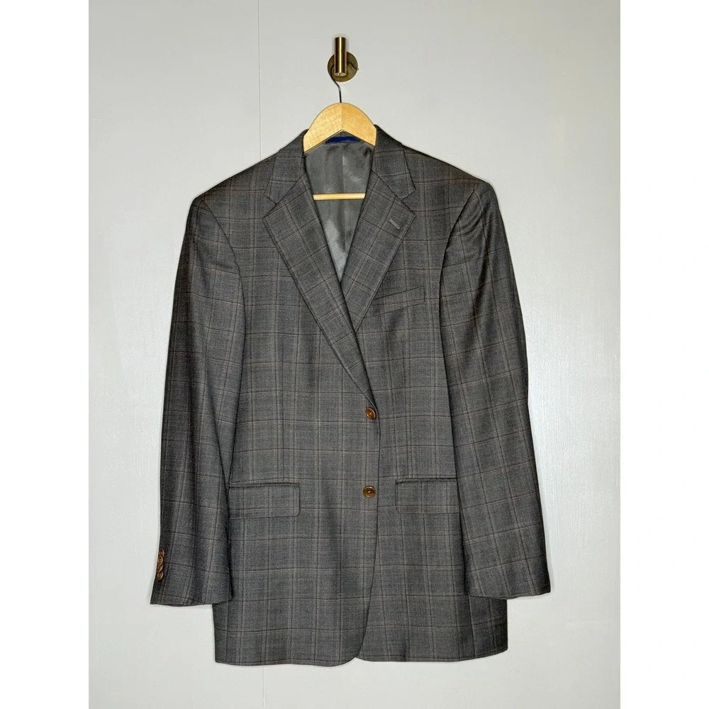 Daniel Cremieux Collection Mens Gray Brown Plaid 2-Button Sport Coat Blazer